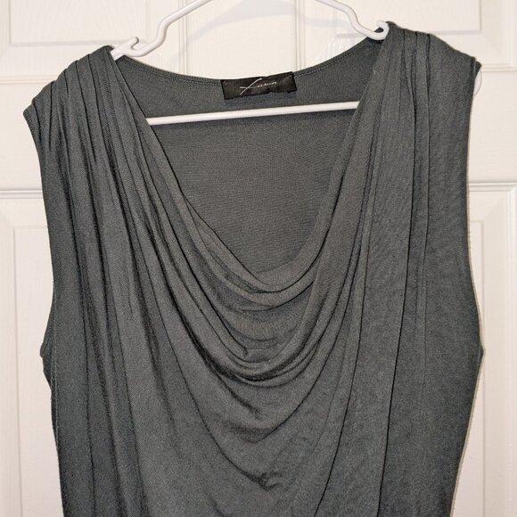 Fusion Draped Cowl Neck Sleeveless Dress Lrg Soft Minimalist Cashmere Silk Gray - Picture 2 of 7